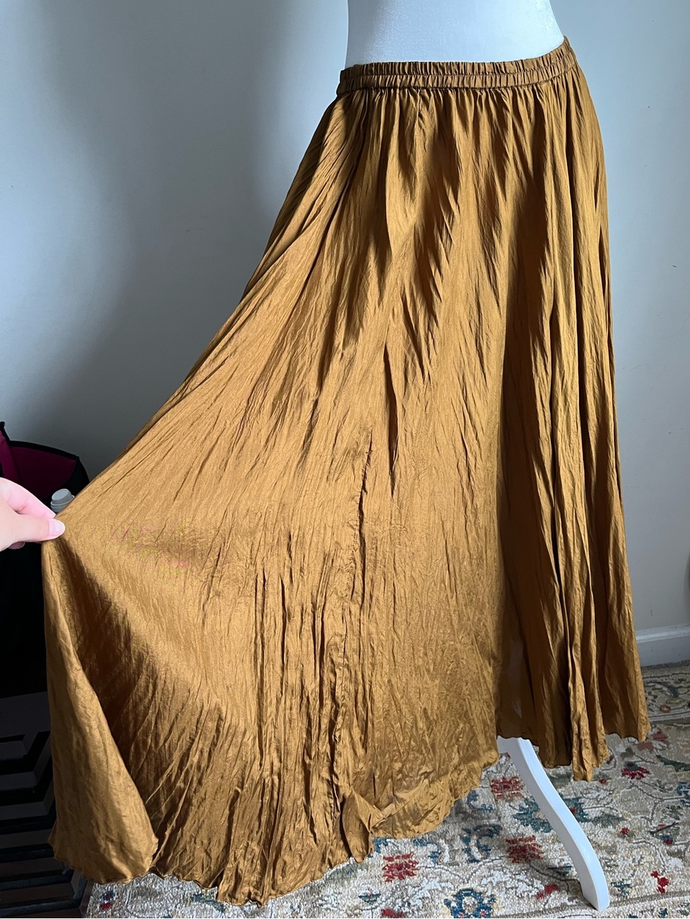 Vintage 100%Silk Flowy Mustard Maxi Skirt Sz PL Romantic Minimalist Luxury Boho